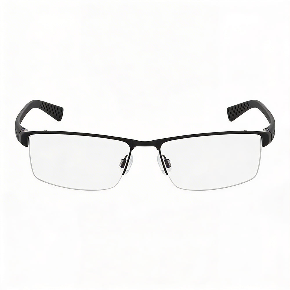 Nike 8097 Men's Metal Half Rim Rectangular Eyeglasses Satin Black 55mm