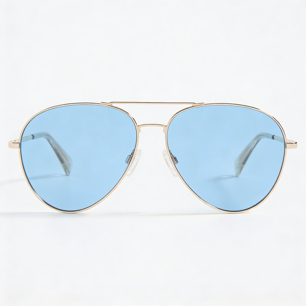 Gafas de sol Rag & Bone Classic Aviator para mujer, montura de metal beige dorado, lentes azules, no polarizadas, 54 mm