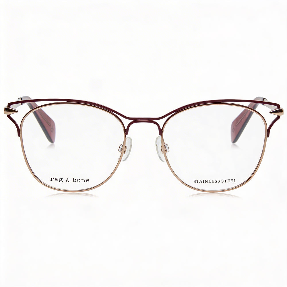 Gafas de sol modernas para mujer Rag & Bone con montura de aleación de acero en acabado rojo dorado, 51 mm de ancho de lente