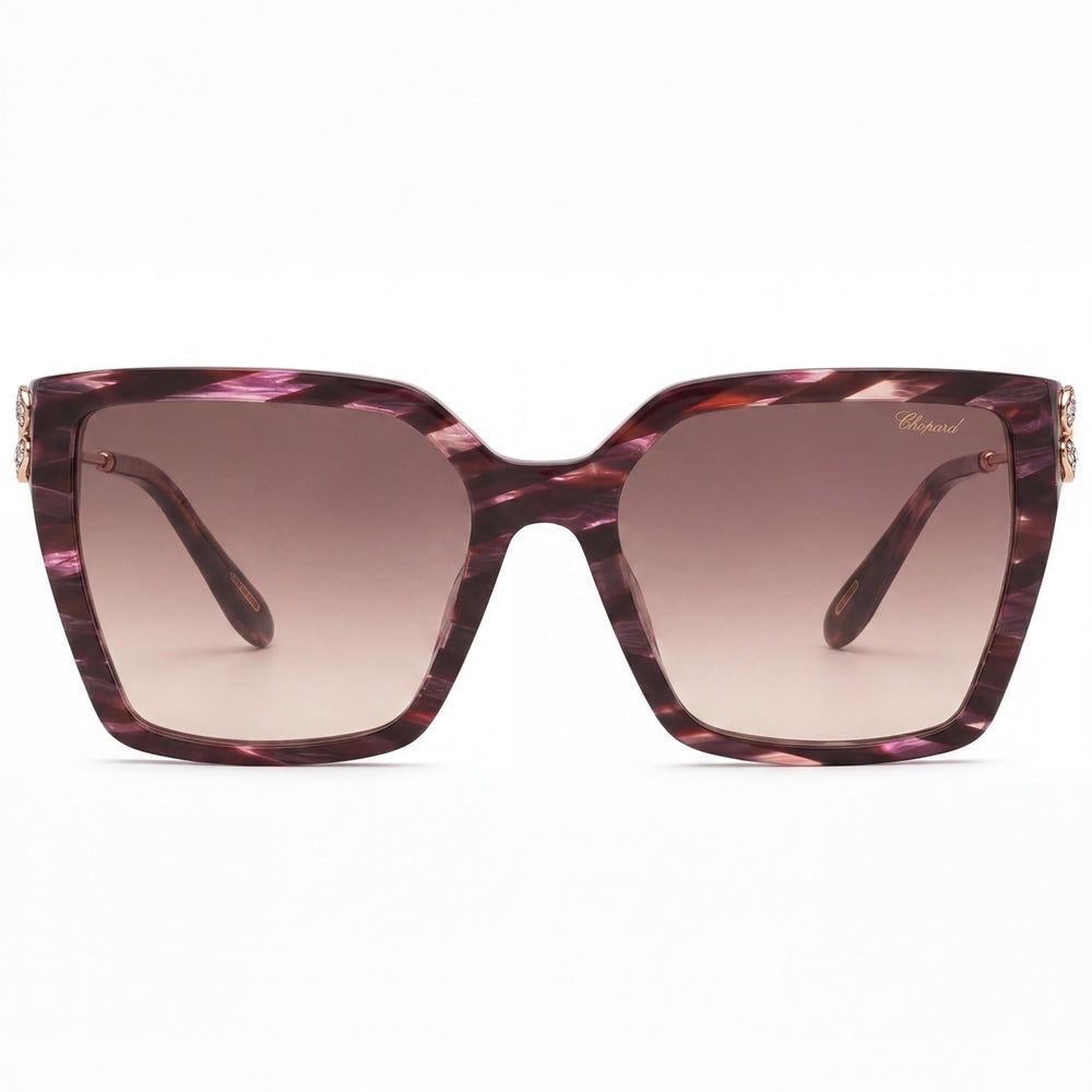 Chopard Casual Women's Striped Bordeaux Frame Cellulose Acetate Brown Gradient UV Sunglasses 56-18-135