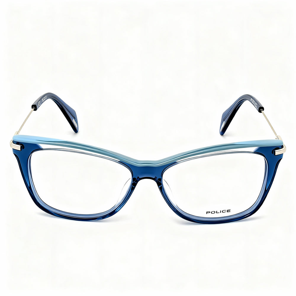 POLICE VPL506E Women's Casual Eyewear, Shiny Transparent Blue Frame with Polycarbonate Blue Lenses 53mm