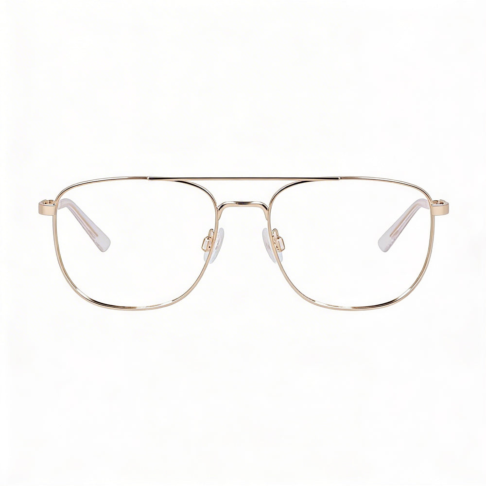 Flexon Casual Men's Eyeglasses featuring Gold Metal Frame and Transparent Non-Polarized Plastic Lenses 55-17-145
