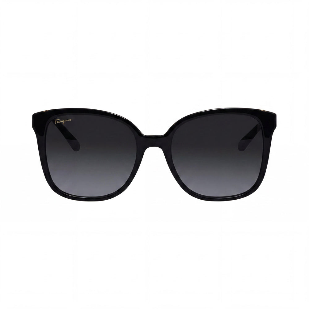 Salvatore Ferragamo Classic Women's Black Plastic Square Sunglasses 56mm Grey Gradient Non-Polarized 100% UV Protection