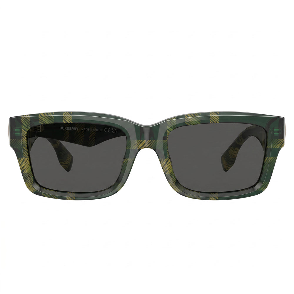 BURBERRY Classic Women's Acetate Sunglasses Check Green Dark Grey Frame Dark Grey Lens 55mm