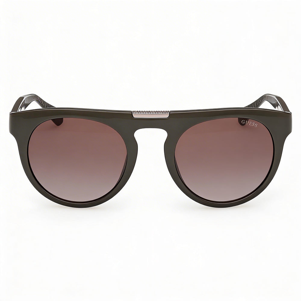 Guess Maverick Plastic Aviator Sunglasses, Men's, Dark Green Brilliant Frame, Gradient Brown Lenses 52-22-140