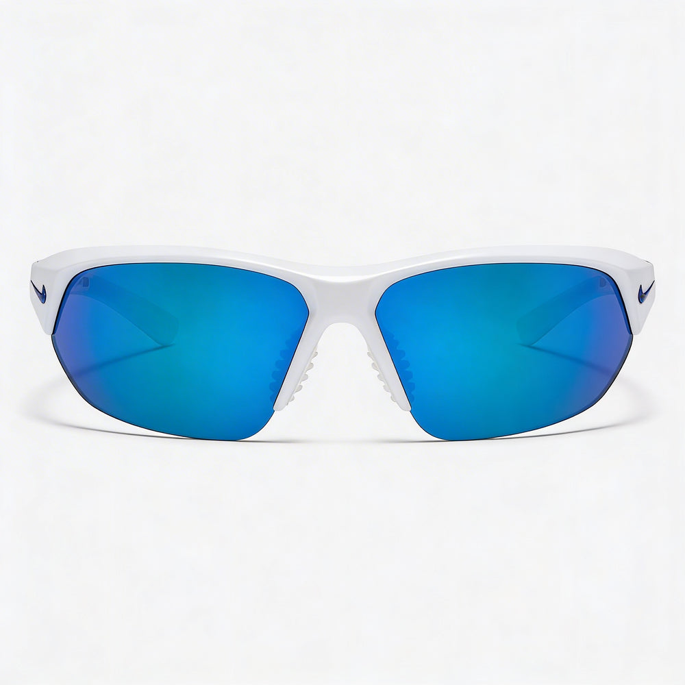 Nike Baseball Unisex Grey Plastic Rectangular Frame Sunglasses, Grey Blue Mirror Non-Polarized UV Protected Lenses