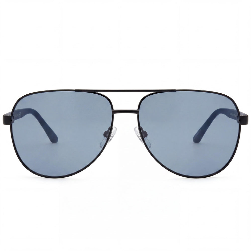 BMW MOTORSPORT Metal Sun Glasses Men's Pilot Style with Matte Black Frame, Blue Polarized Lenses, 62mm Lens Width