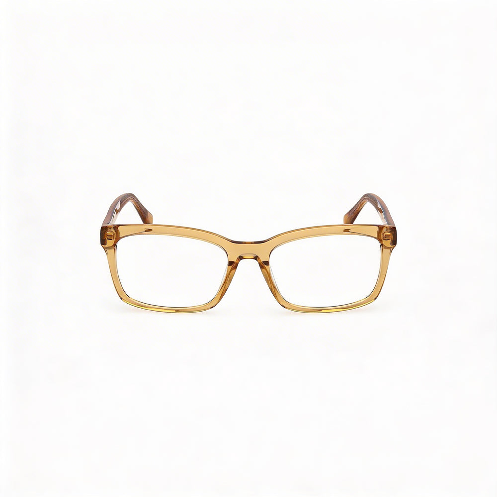 GUESS Gu50252 Men's Eyewear featuring a Shiny Dark Yellow Plastic Frame and Transparent Lenses, 55mm
