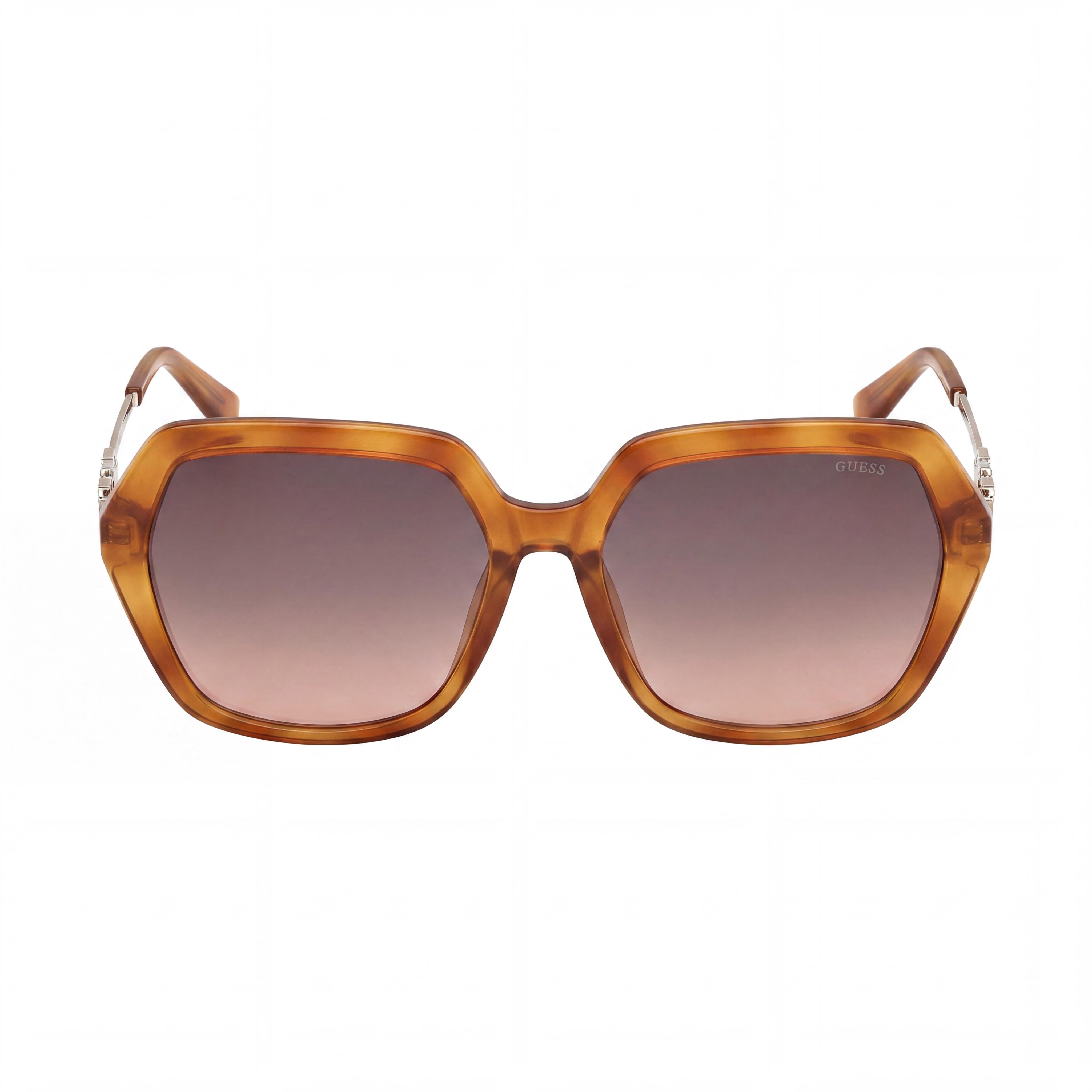 GUESS Women's Square-geometric Plastic Sunglasses, Blonde Havana Frame, Gradient Brown Lenses 57mm, Photo 2