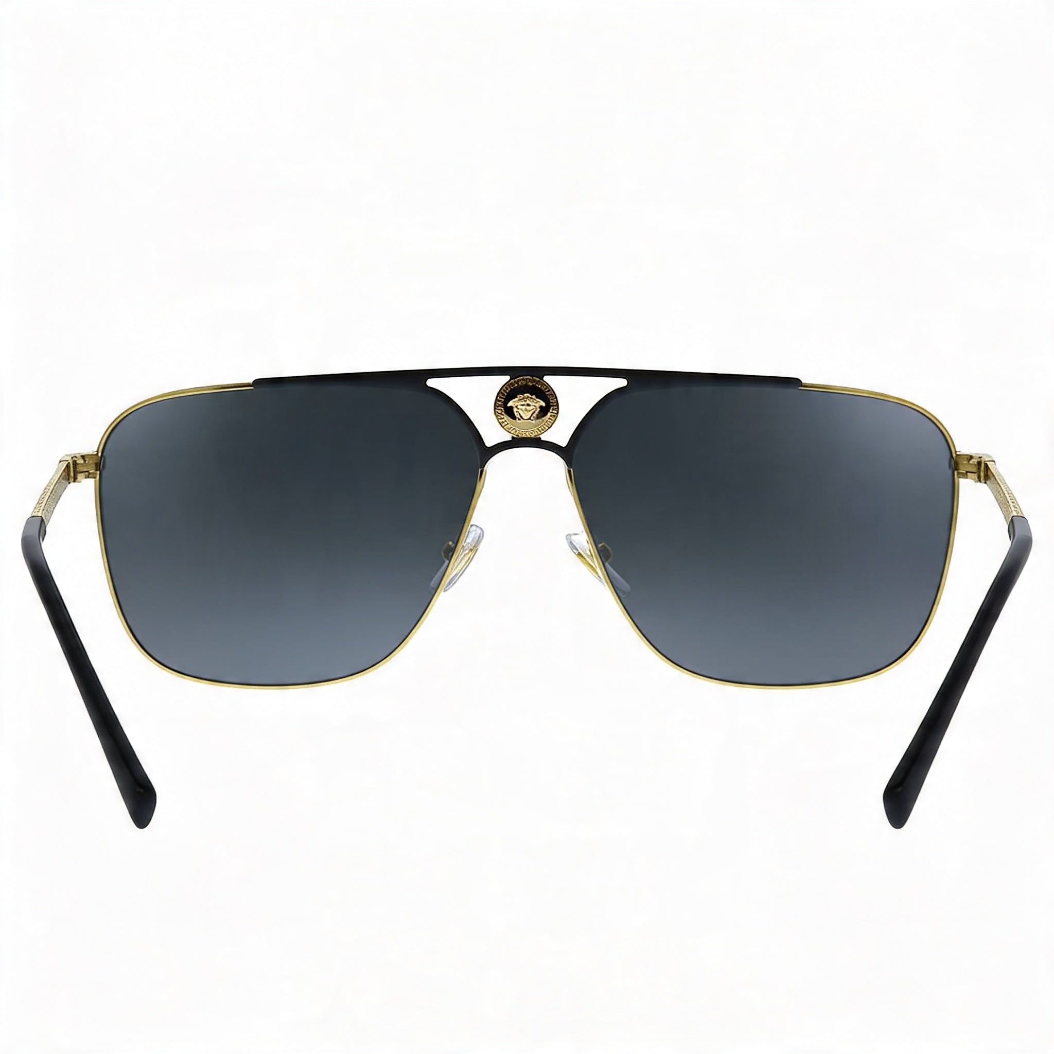 Versace Gold Matte Black Rectangle Unisex Acetate Frame Sunglasses with Grey Polycarbonate UV Protected Lenses 61mm, Photo 2