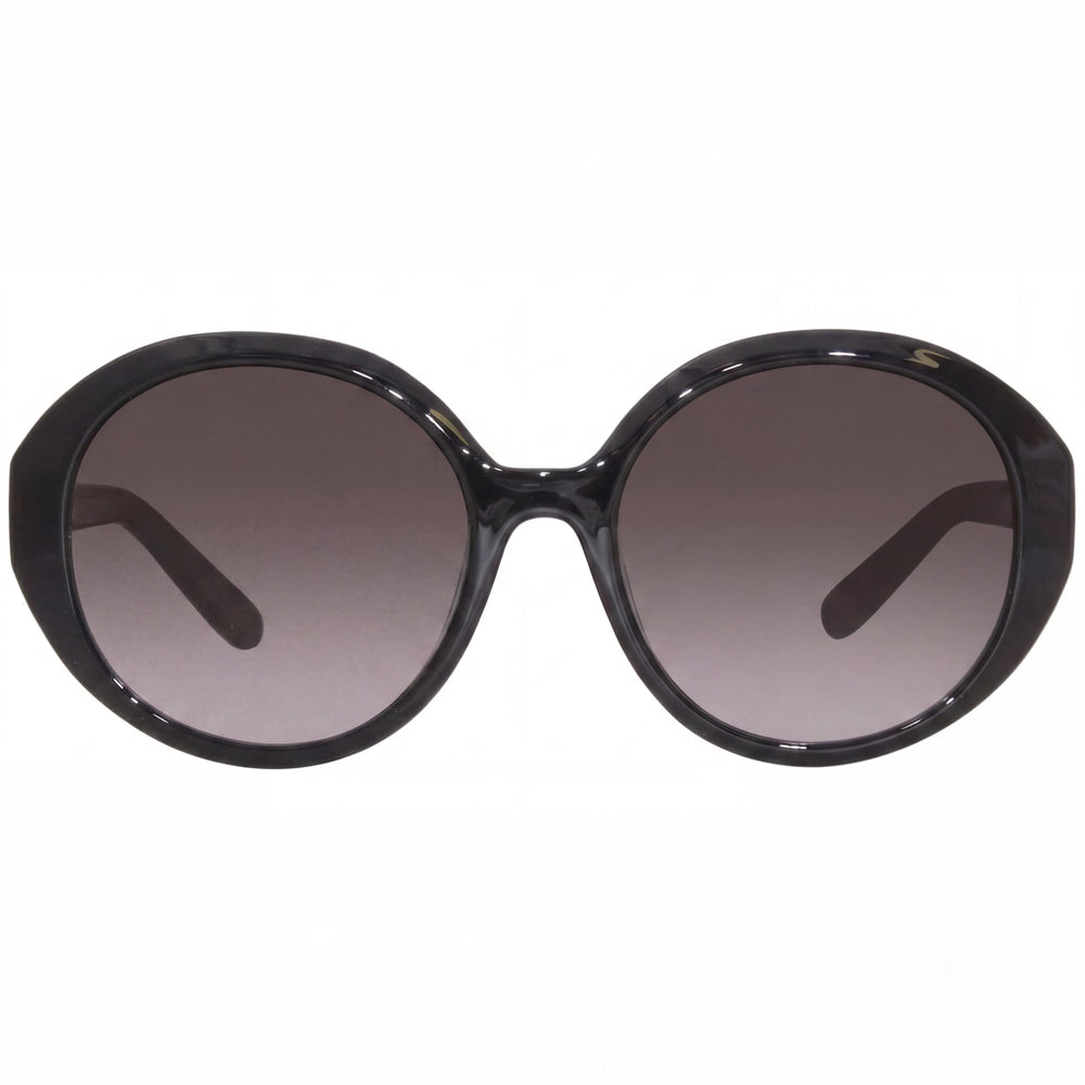 Salvatore Ferragamo Classic Women's Black Gold-logo Plastic Grey Gradient 100% UV Round Sunglasses 57mm