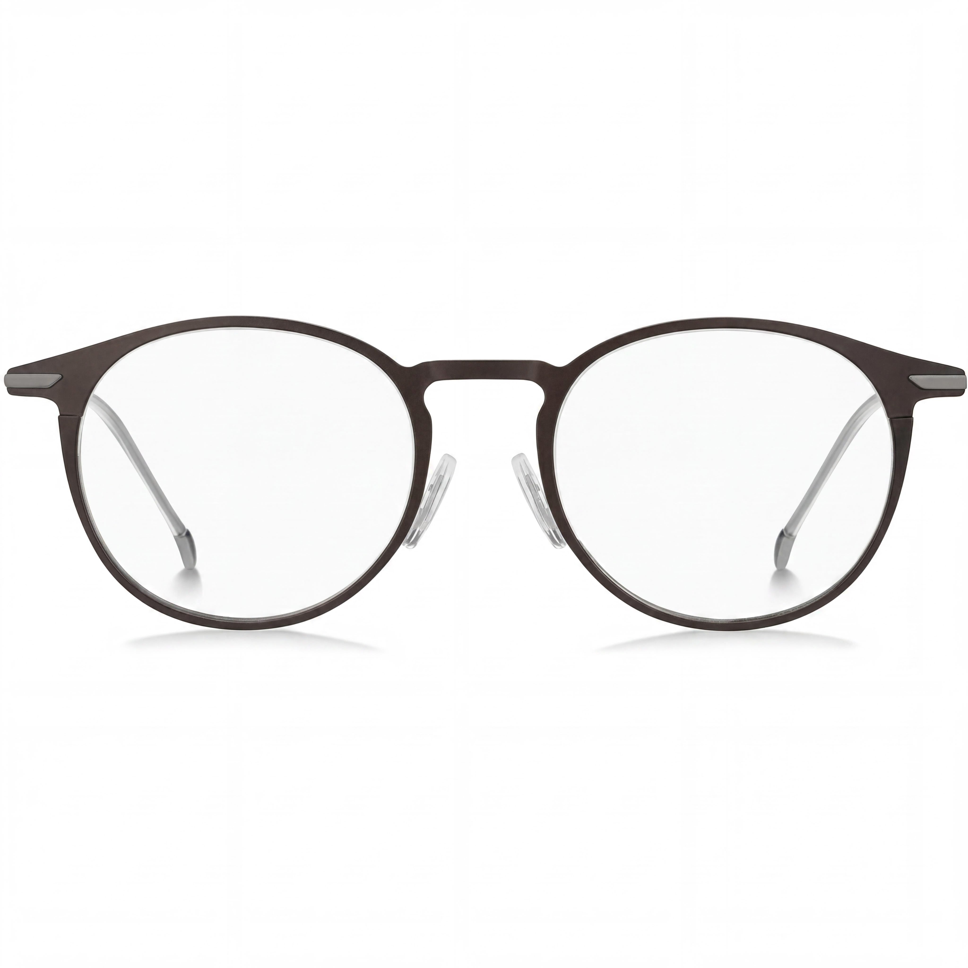 Hugo Boss BOSS 1252 Unisex Round Full Rim Eyeglasses with Titanium Frame in Matt Brown, 50mm, Photo 2