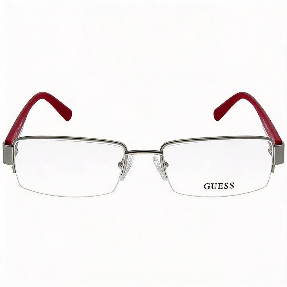 GUESS Eyewear for Men and Women, Silver Red Metal Optical Frame with Non- Lenses, Size 55-18-145