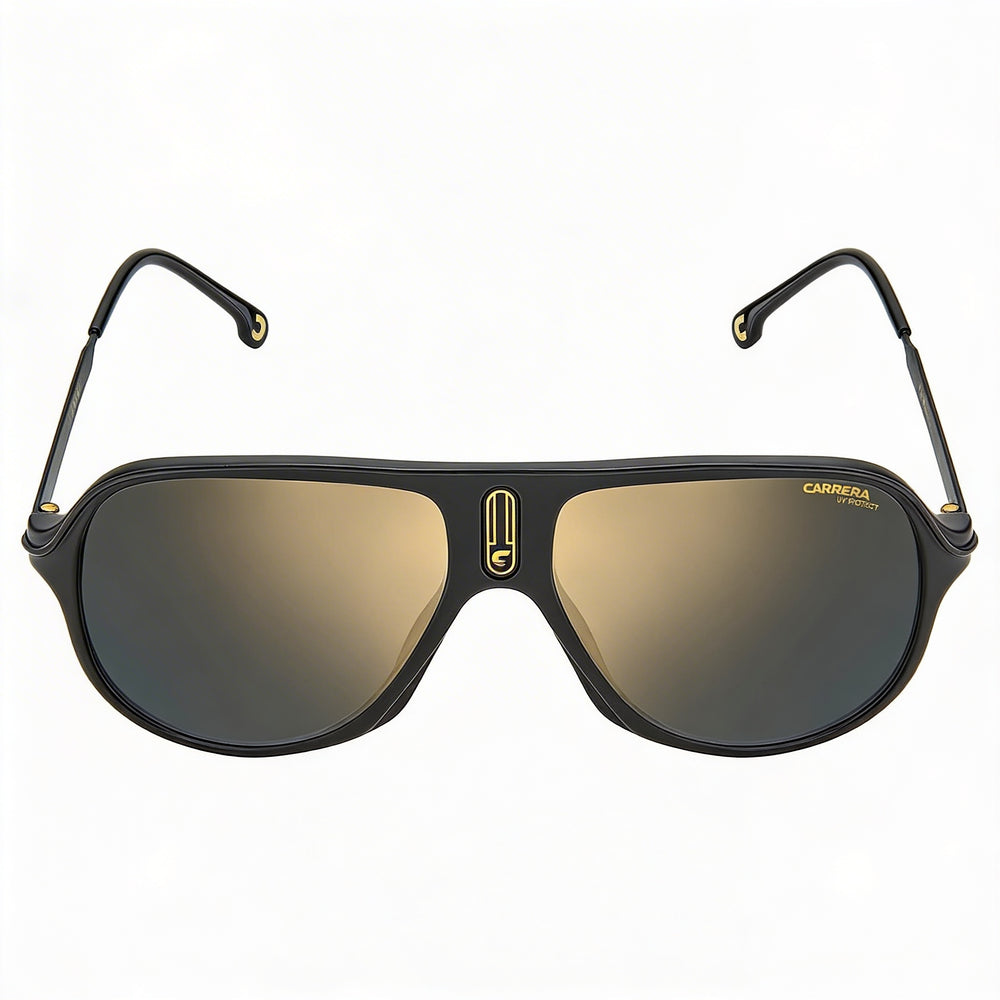 Carrera Safari65/N Unisex Sunglasses, Matte Black Polyamide Frame, Grey Gold Mirrored Non-Polarized Lenses, UV Protection, 62mm