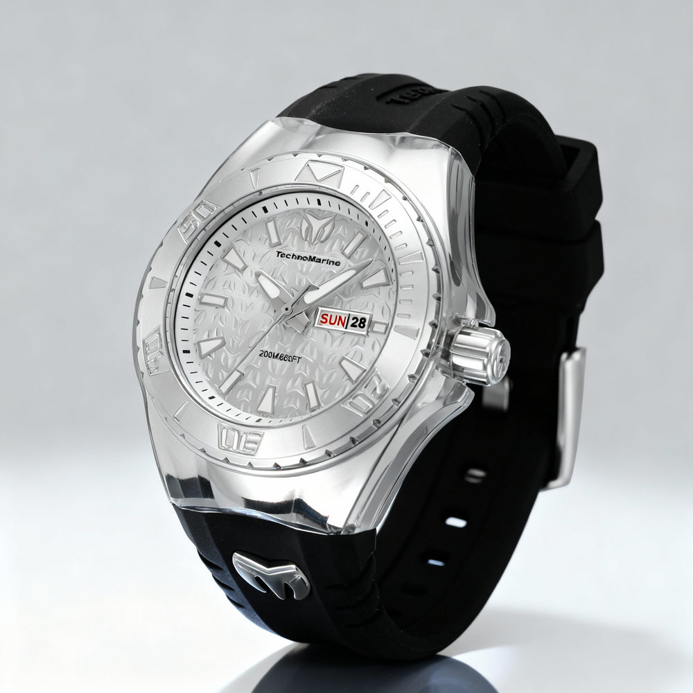 Reloj Technomarine Cruise TM-122016 unisex moderno de 36 mm con caja plateada de silicona y cuarzo, resistente al agua
