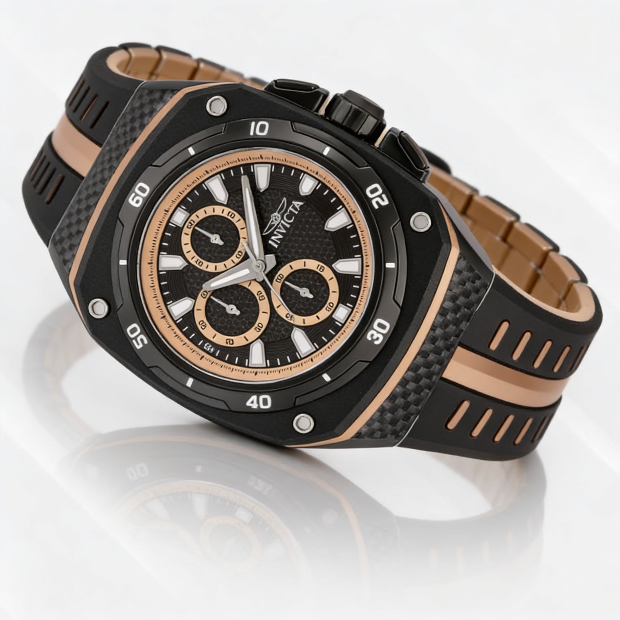 Reloj Invicta IN-46105-AMZUK para hombre, cronógrafo de cuarzo, correa de acero inoxidable, esfera negra, 46 mm, Photo 2