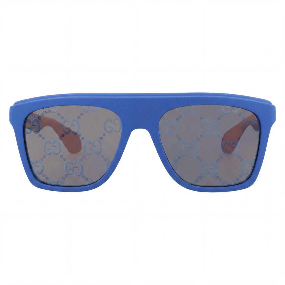 Gucci Men's Square/Rectangle Blue Plastic Frame Non-Polarized Solid Blue Plastic Lens Sunglasses 57mm