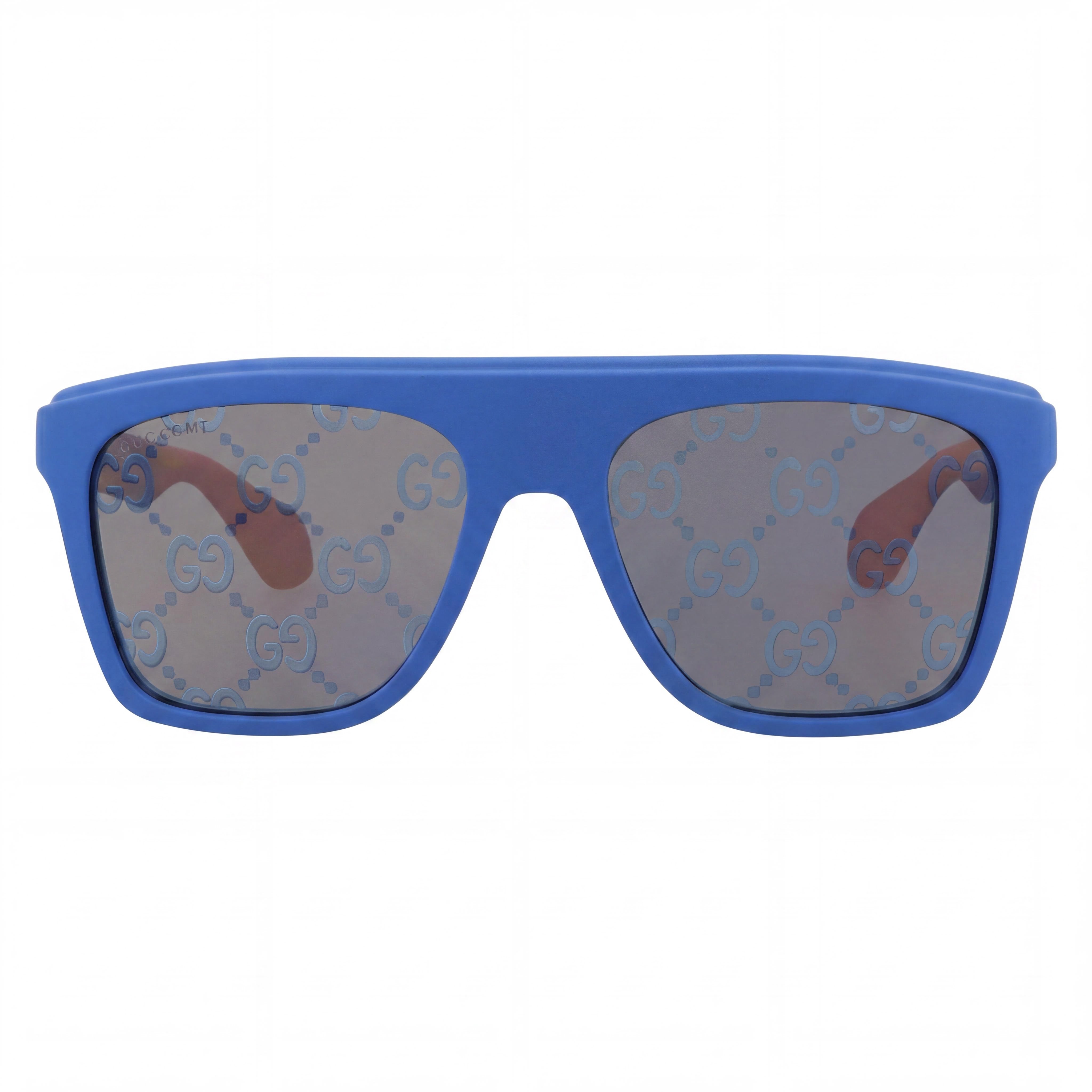 Gafas de sol Gucci para hombre, montura cuadrada/rectangular de plástico azul, lentes de plástico azul macizo no polarizadas de 57 mm, Photo 2