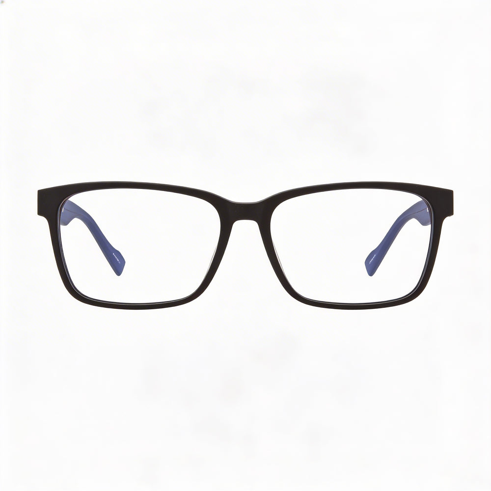 Hugo Boss Audio Systems Hg 0182 Gafas para hombre, negro mate, armazón de plástico azul, lentes transparentes no recetadas, 55-16-140