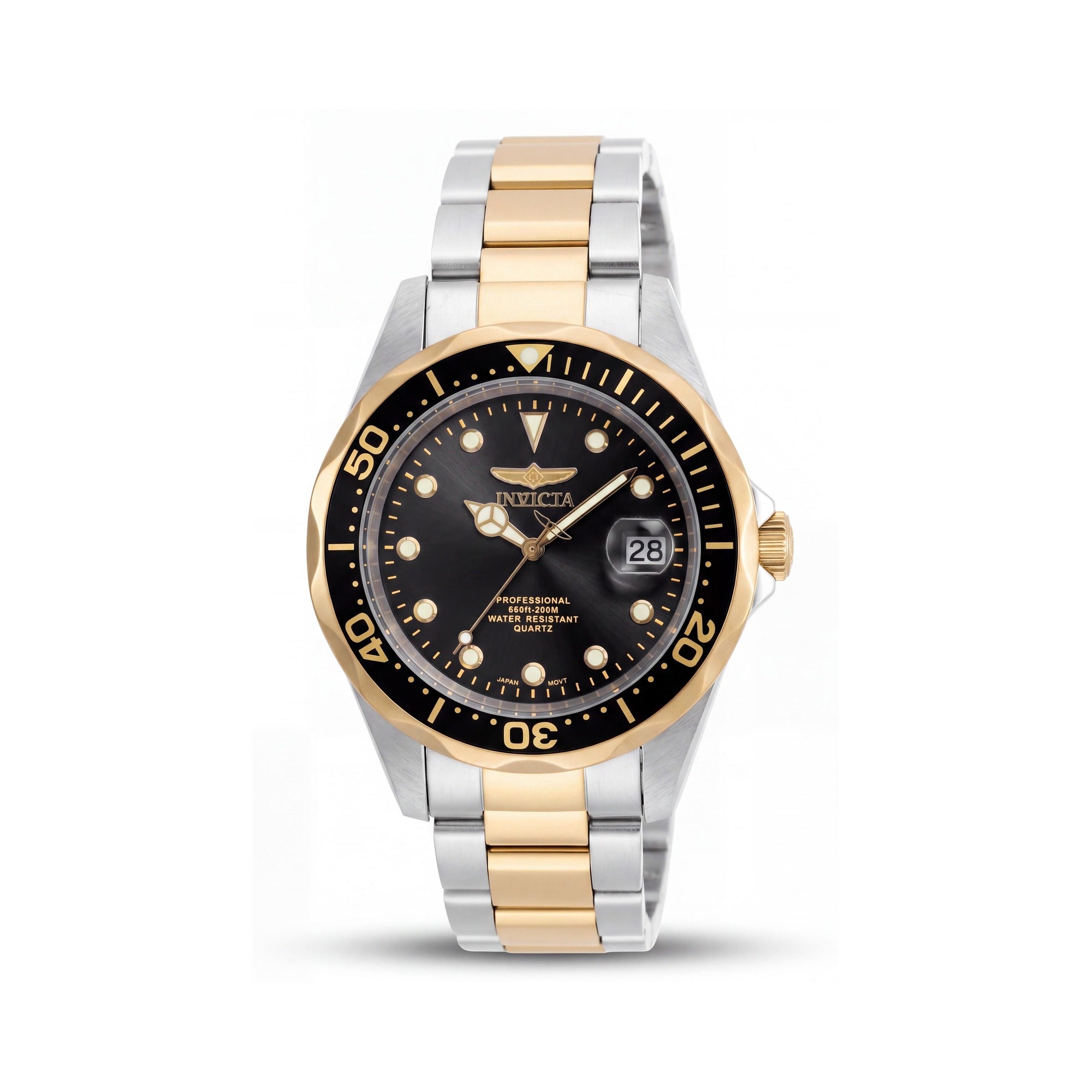 Invicta 17049 Pulsera Unisex Tono Dorado Acero Inoxidable Esfera Negra Cristal Mineral Reloj 20 Bar 37.5mm, Photo 1