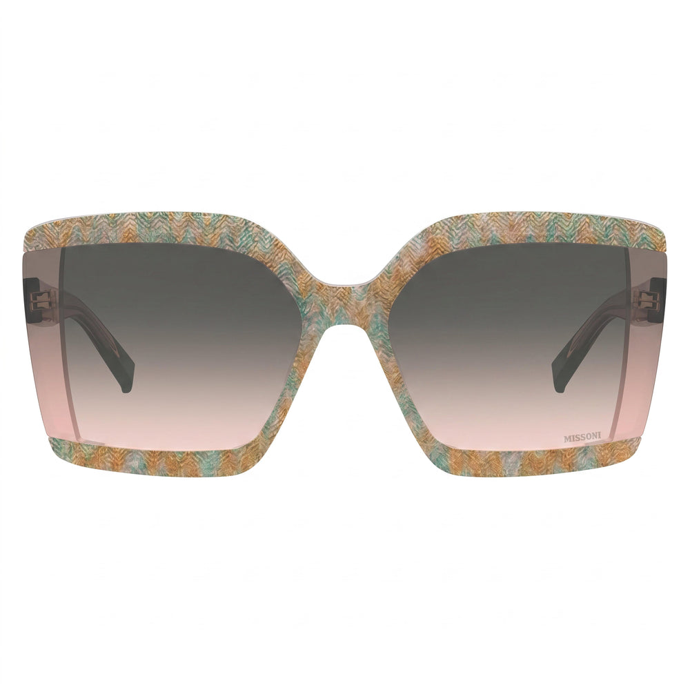 M Missoni Gafas de sol casuales para mujer, diseño de patrón rosa y verde, montura de acetato, lentes de policarbonato no polarizadas de 62 mm