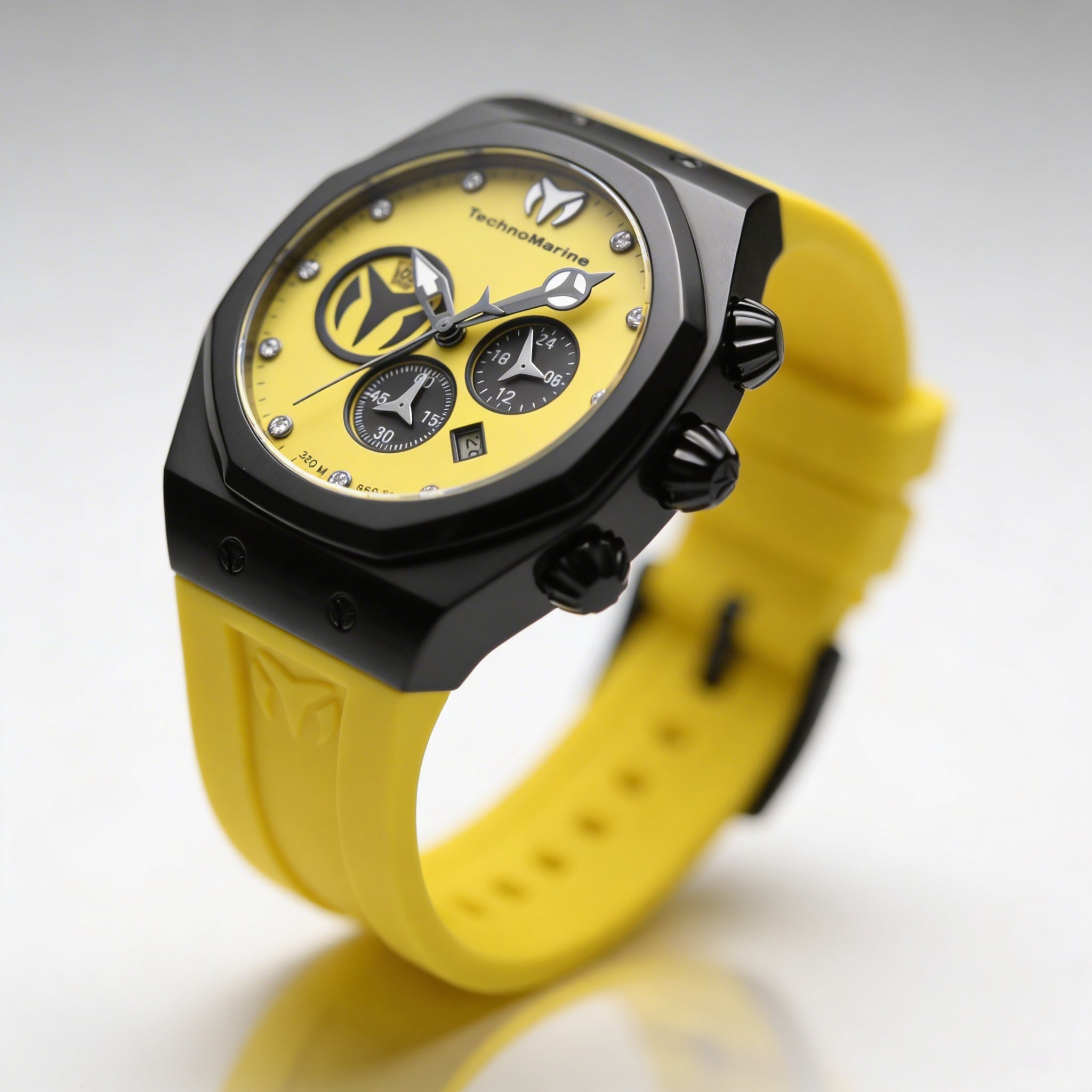 TechnoMarine Reef - Sun TM-523002 Men's Chronograph Quartz Watch, Black Case, Yellow Silicone Band, 45mm, Photo 2