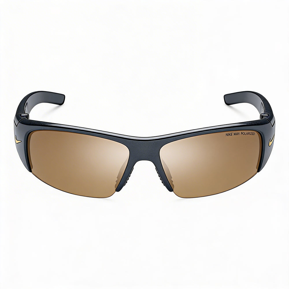 Nike Classic Unisex Polarized UV Protected Sunglasses - Onyx Plastic Frame, Brown Nylon Lenses, 135 Temple