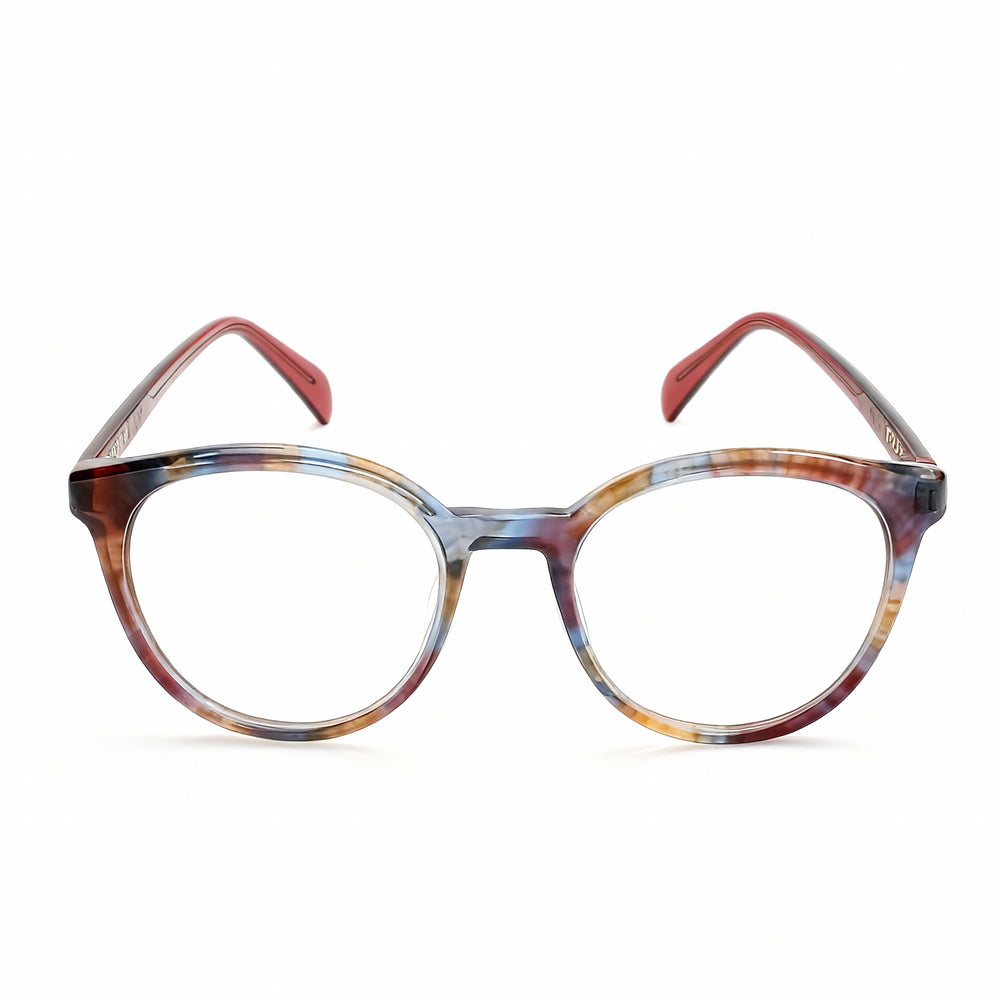TOUS Classic Women's Cellulose Acetate Eyeglasses, Striped Red Azure Frame, Transparent Lenses, 51-18-135