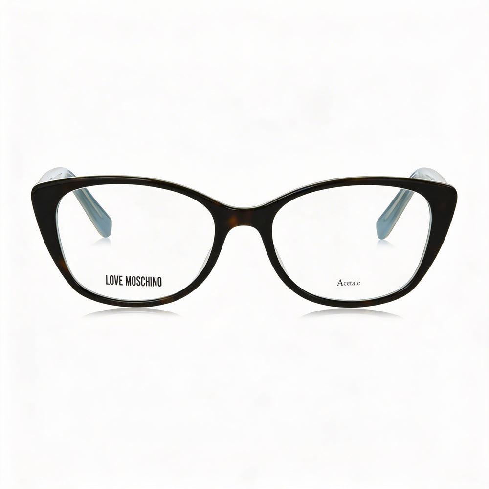 Gafas de vista Love Moschino Trilayer Heart Cat-Eye de acetato para mujer, color Havana oscuro, talla 51-17-135