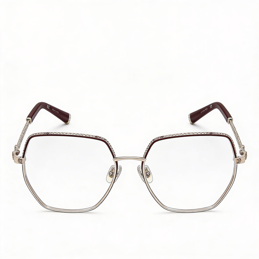 Gafas de vista Philipp Plein Vpp054s para mujer en oro rosa con detalles burdeos brillantes, lentes de cristal de 57 mm