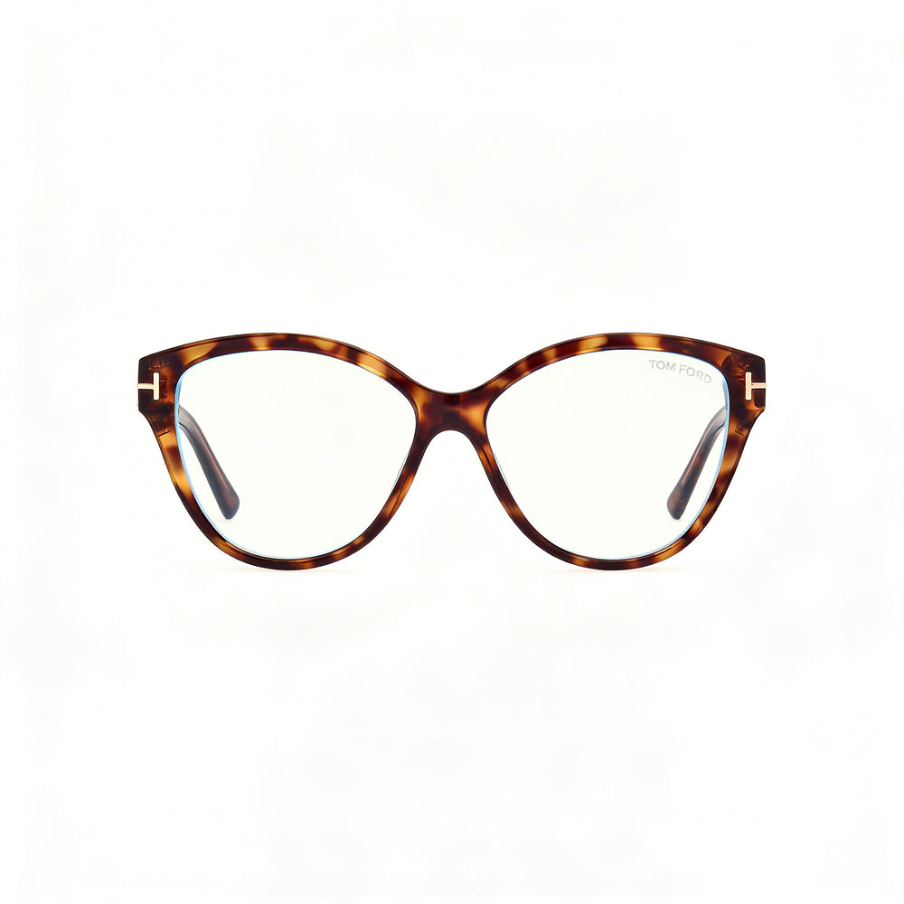 Gafas de plástico Tom Ford FT5954-B para mujer, con montura de ojo de gato y bloqueo de luz azul, color habana, 54 mm