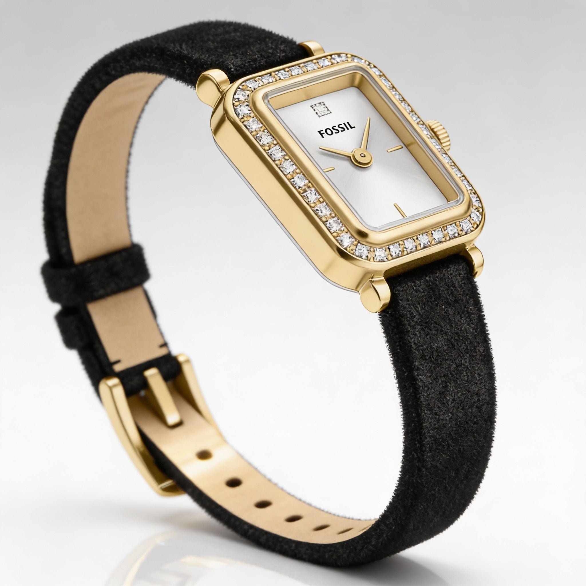 Fossil Women's Strap Quartz Watch, Black Stainless Steel Case, White Dial, Scratch Resistant Mineral