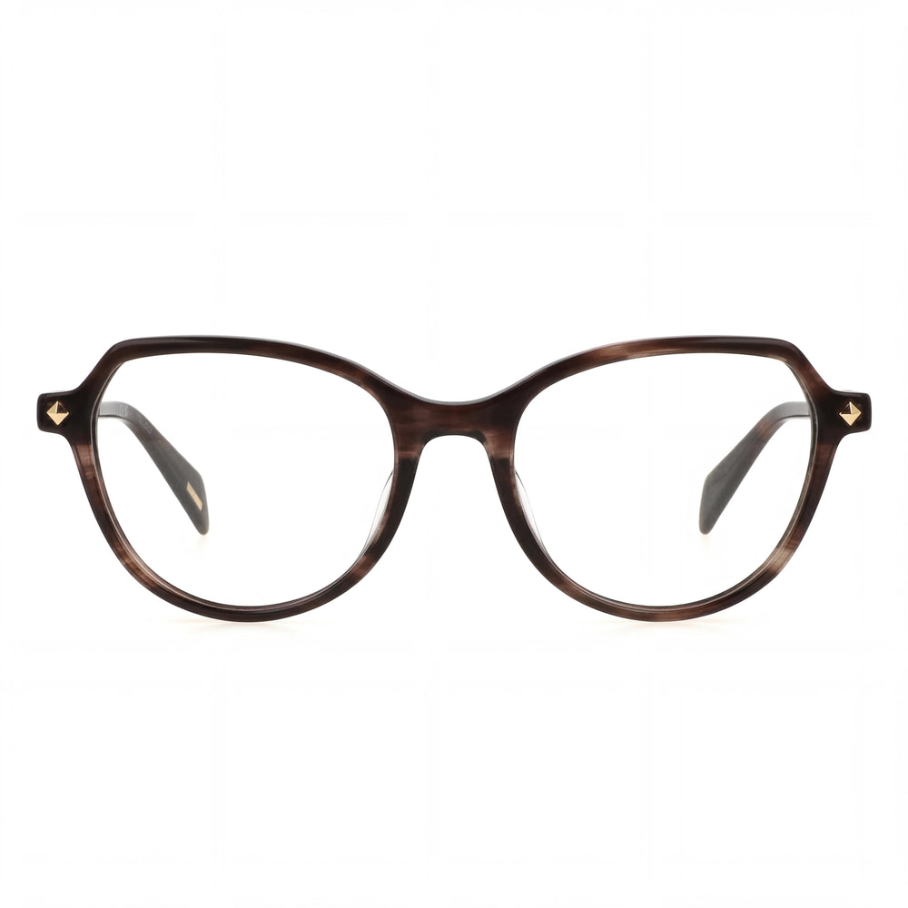 Gafas Police casuales de mujer, brillantes a rayas, marrón, con purpurina, montura de acetato, lentes de policarbonato, 52mm