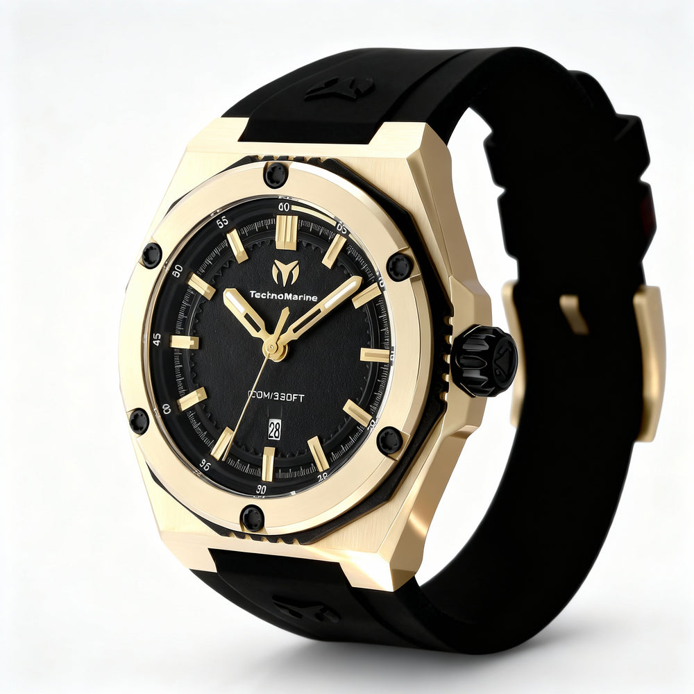 TechnoMarine CORAL - Legacy TM-416064 Reloj unisex de cuarzo de 45 mm, acero inoxidable, esfera negra, resistente al agua hasta 10 bares