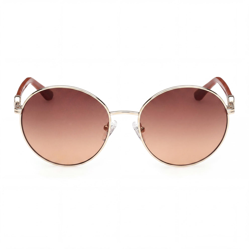 GUESS Gafas de Sol de Metal Informales para Mujer, Montura Oro Pálido Brillante, Lentes Marrones Degradadas UV 400, 56mm