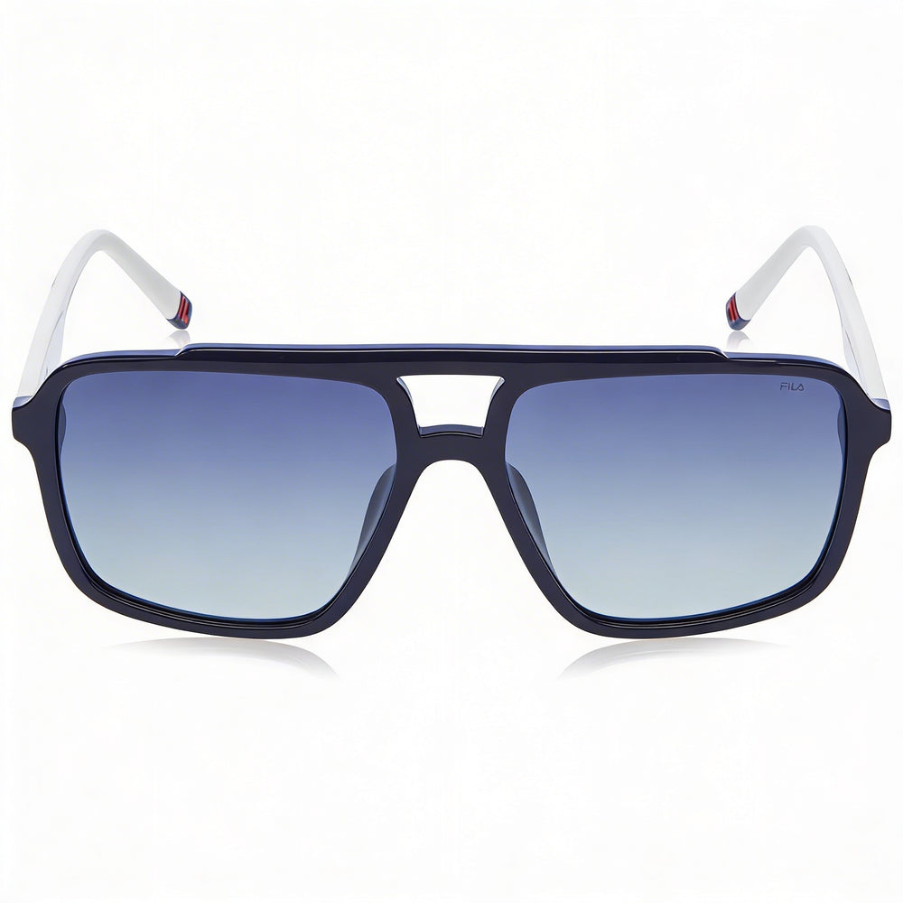 Gafas de sol Fila SFI460 Casual Navigator para hombre, montura azul, protección UV y lentes azules degradados, 57-16-145