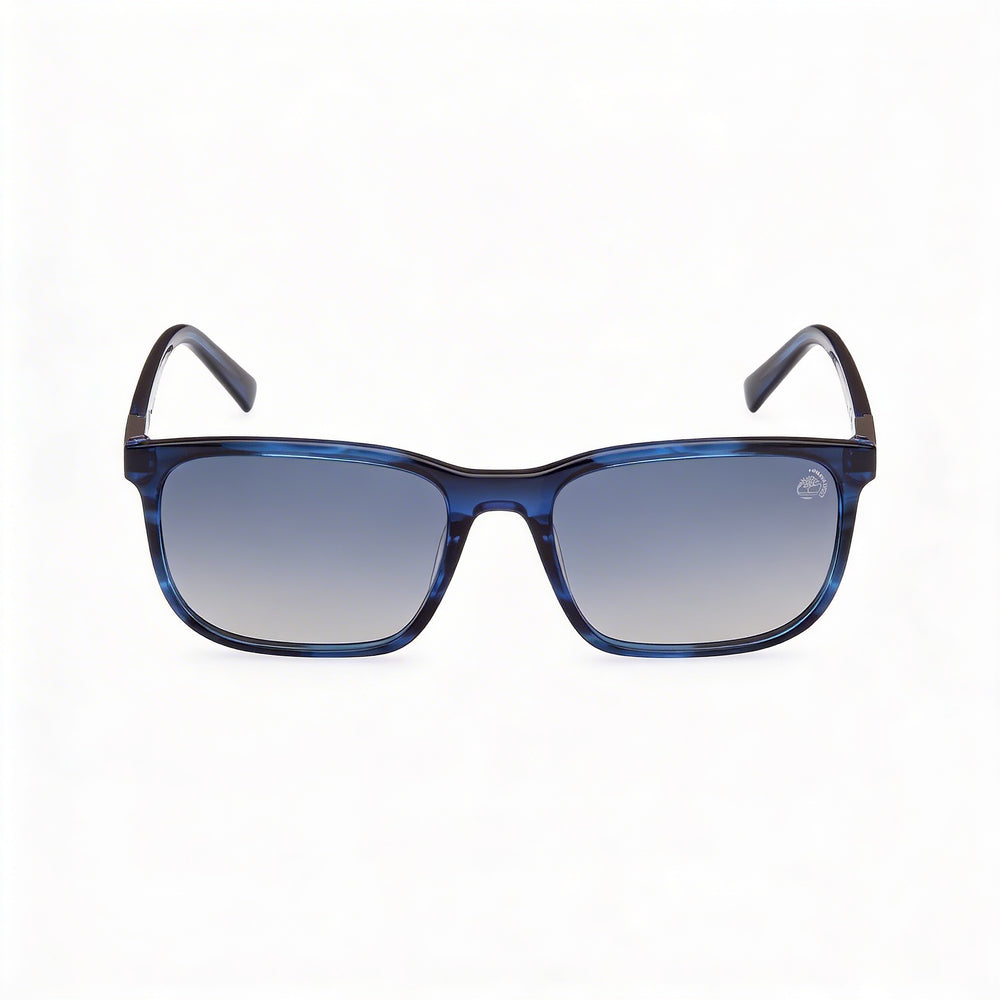 Timberland Modern para hombre, marco rectangular de plástico azul brillante con lentes polarizadas de plástico ahumado de 56 mm