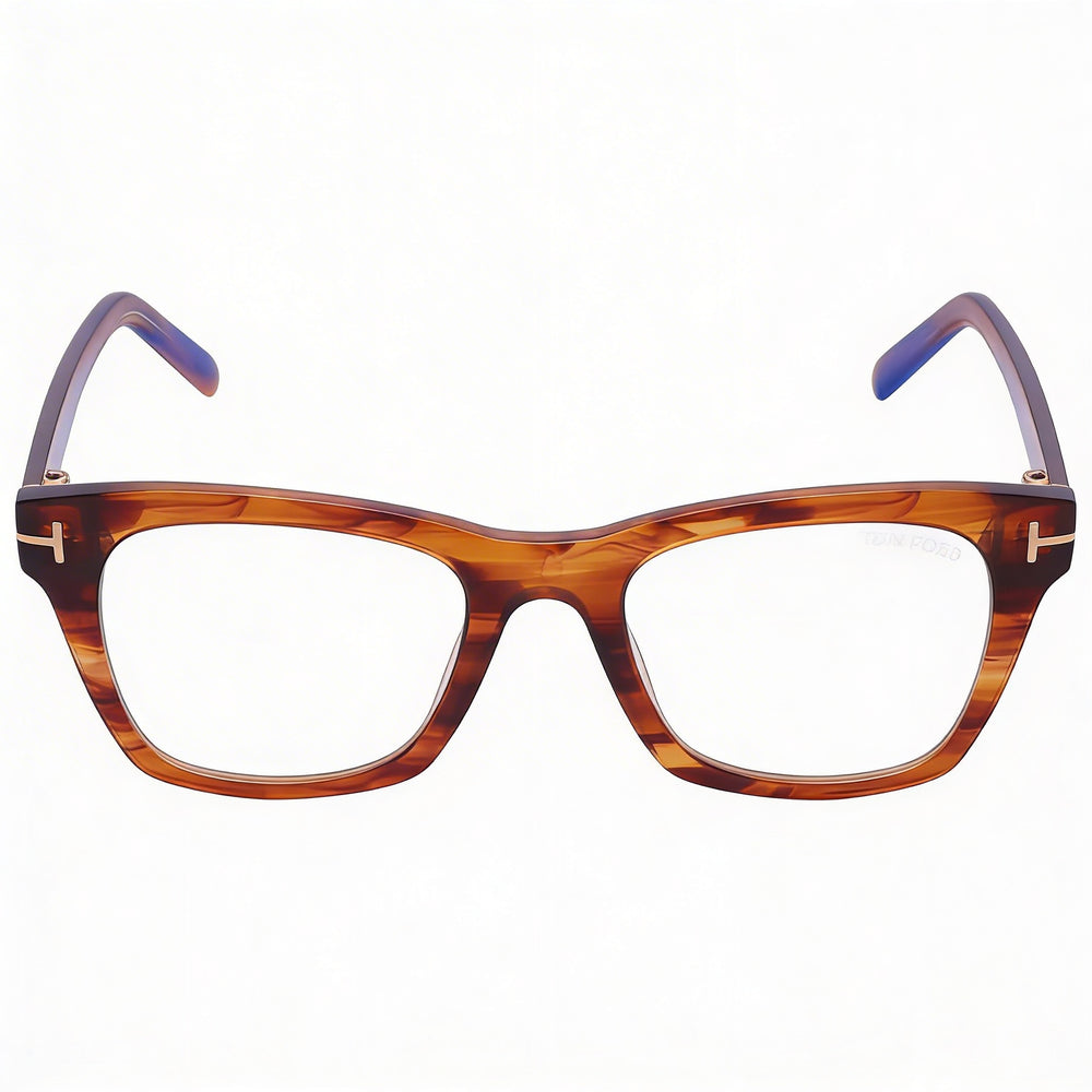 Tom Ford Ft5886-b Gafas Unisex de Acetato con Montura Rayada Brillante Marrón y Miel, Oro Rosa 52mm