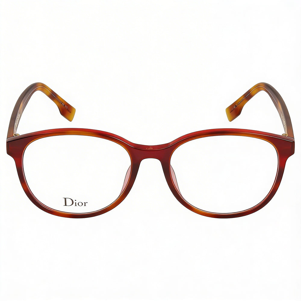 Dior Women's Havana Burgundy Plastic Eyeglasses with Demo Lenses, 53mm Lens Width, 18mm Bridge, 145mm Temple Arms