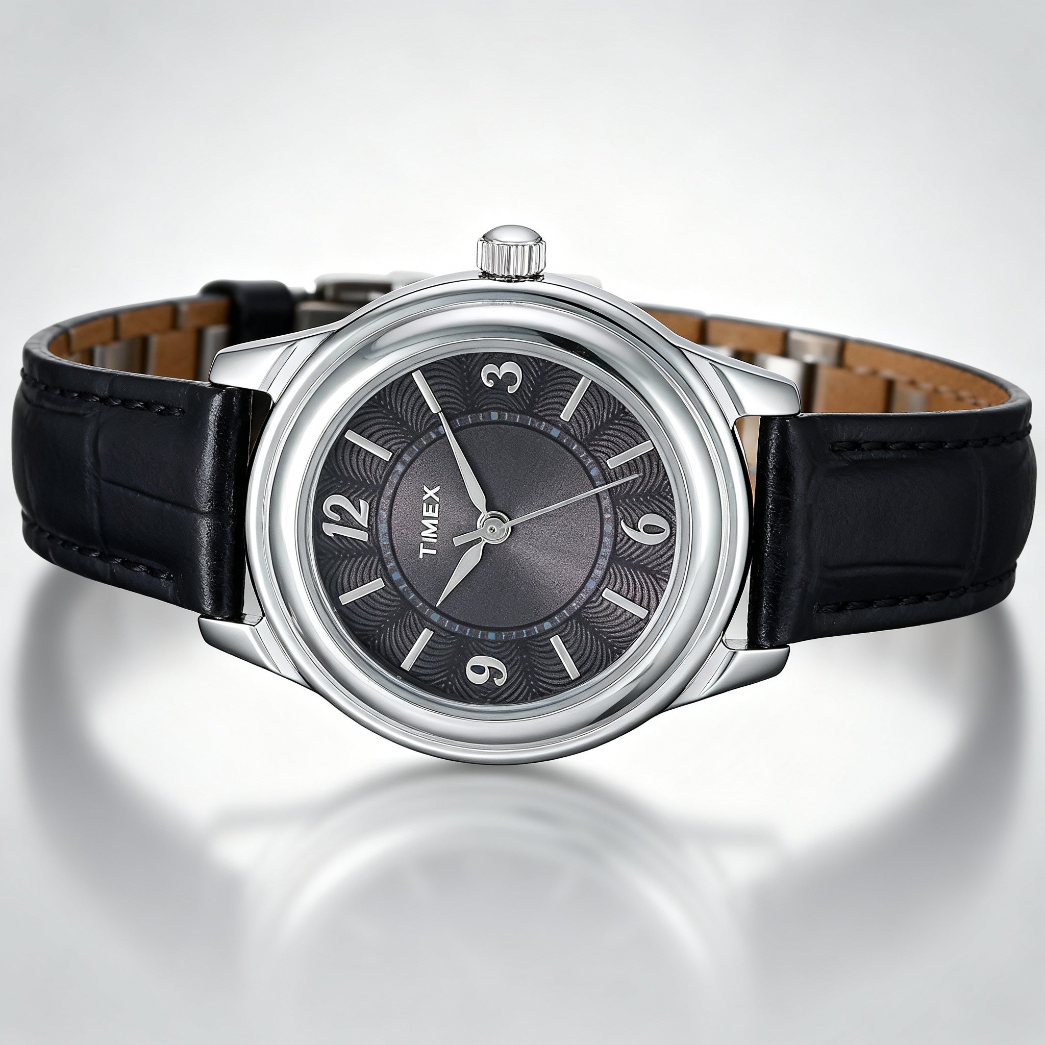 Timex Classic Women's 26mm Silver-Tone Brass Case Black Leather Strap Water Resistant Watch