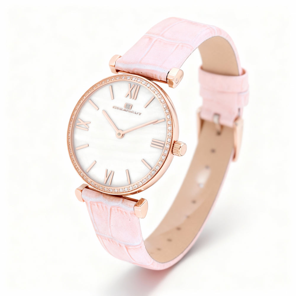 Reloj Oceanaut Casual de cuarzo para mujer, resistente al agua, de 42 mm, acero inoxidable blanco, bisel de cristal y esfera de nácar.