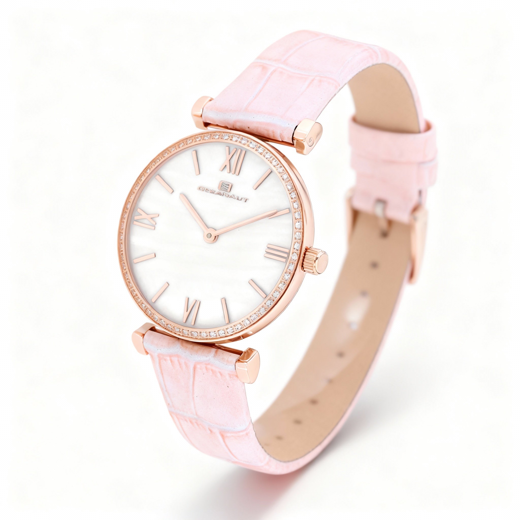 Oceanaut Casual Women's 42mm Quartz Water-Resistant Watch, White Stainless Steel, Crystal Bezel & Mother of Pearl Dial