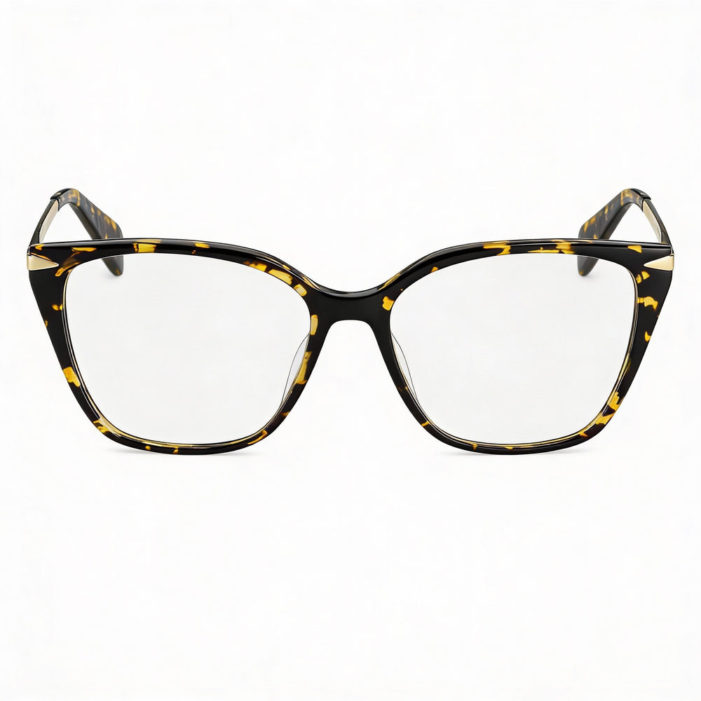 Monturas ópticas para hombre Rag & Bone Eyewear, montura de acetato color dorado habana, lentes de policarbonato transparente, ancho de lente de 53 mm