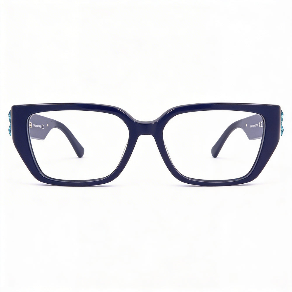 Gafas Swarovski Sk5446 para mujer con montura de plástico azul brillante y lentes de policarbonato transparente de 54 mm