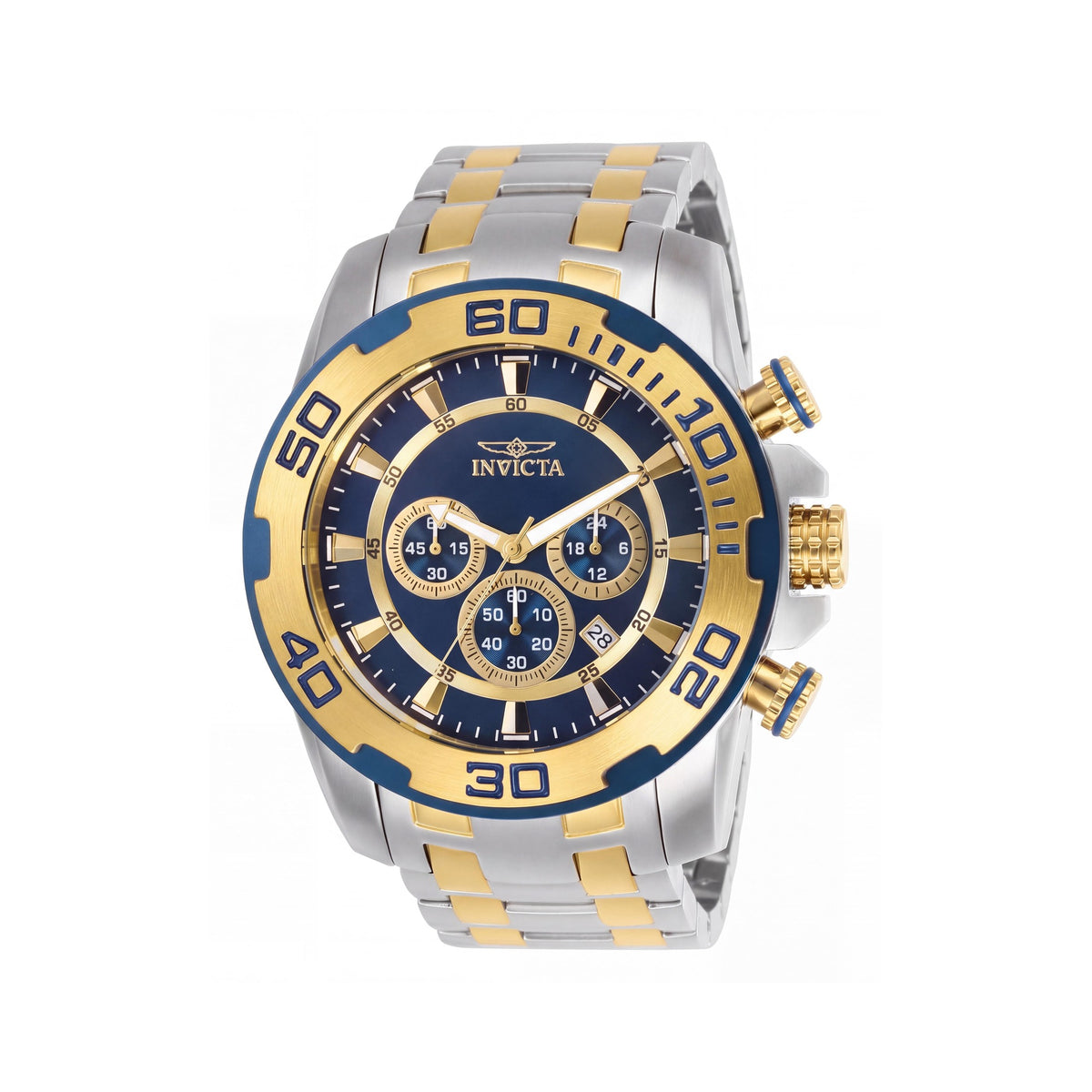 Reloj cronógrafo Invicta Pro Diver para hombre, esfera azul, caja y correa de acero inoxidable bicolor dorado, 50 mm, Photo 1