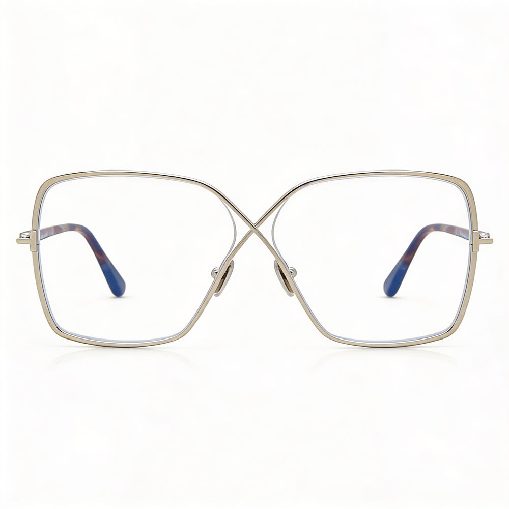 Tom Ford Ft5841-b Women's Shiny Palladium Metal Blue-Light Block Polycarbonate Eyeglasses 59mm