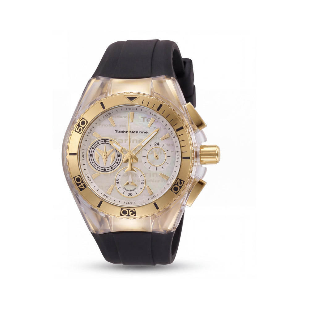 TechnoMarine TM-120029 Women's Cruise California Quartz Watch, Black Silicone, Gold Tone, 200m WR, 40.57mm