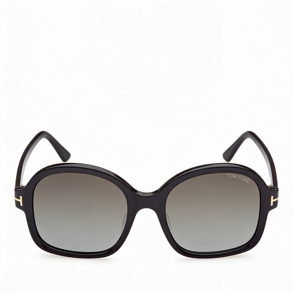Gafas de sol Tom Ford Hanley para mujer, de acetato negro brillante, con degradado gris oscuro, no polarizadas, 100 % UV, 57 mm