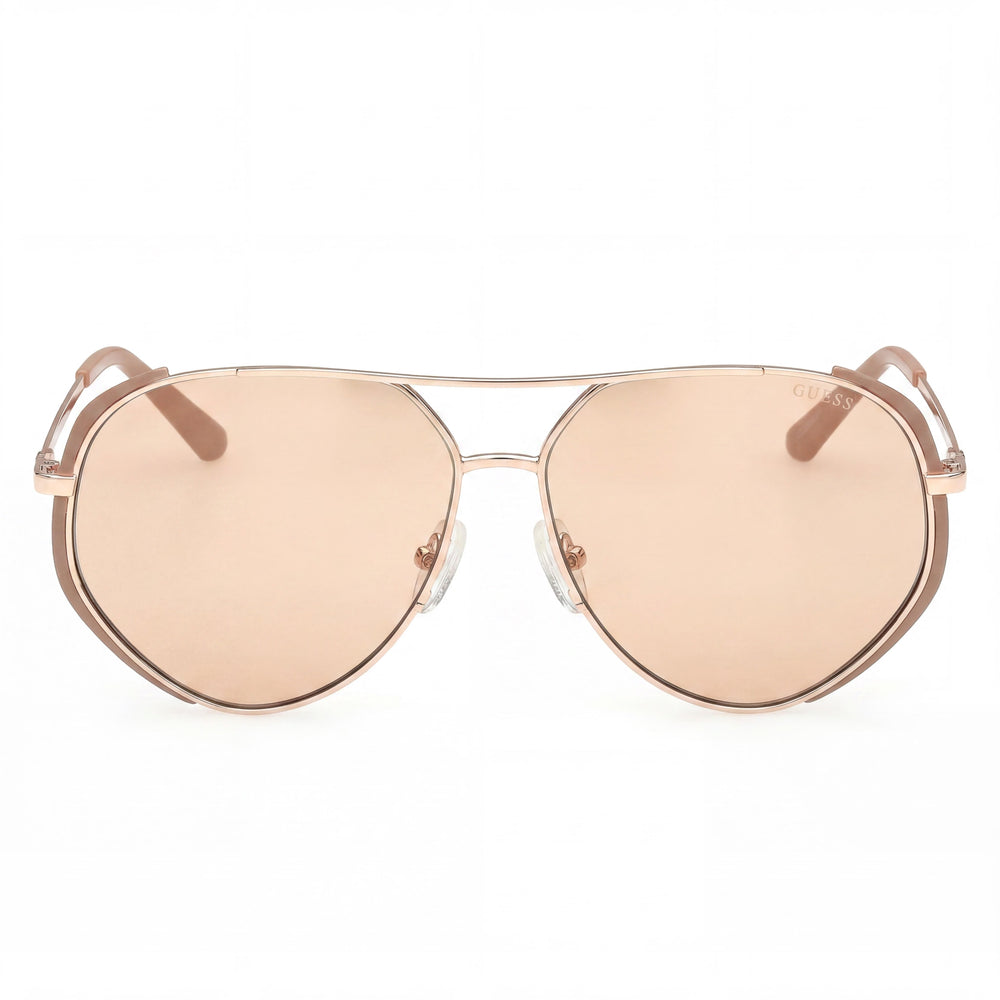 GUESS Gu00219 Gafas de sol unisex con protección UV, acetato beige mate / oro rosa brillante, lentes marrones, 59 mm