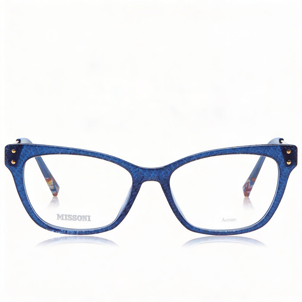 Gafas Missoni Mis 0045 modernas unisex con montura de poliamida azul y lentes de policarbonato, ancho de lente de 52 mm